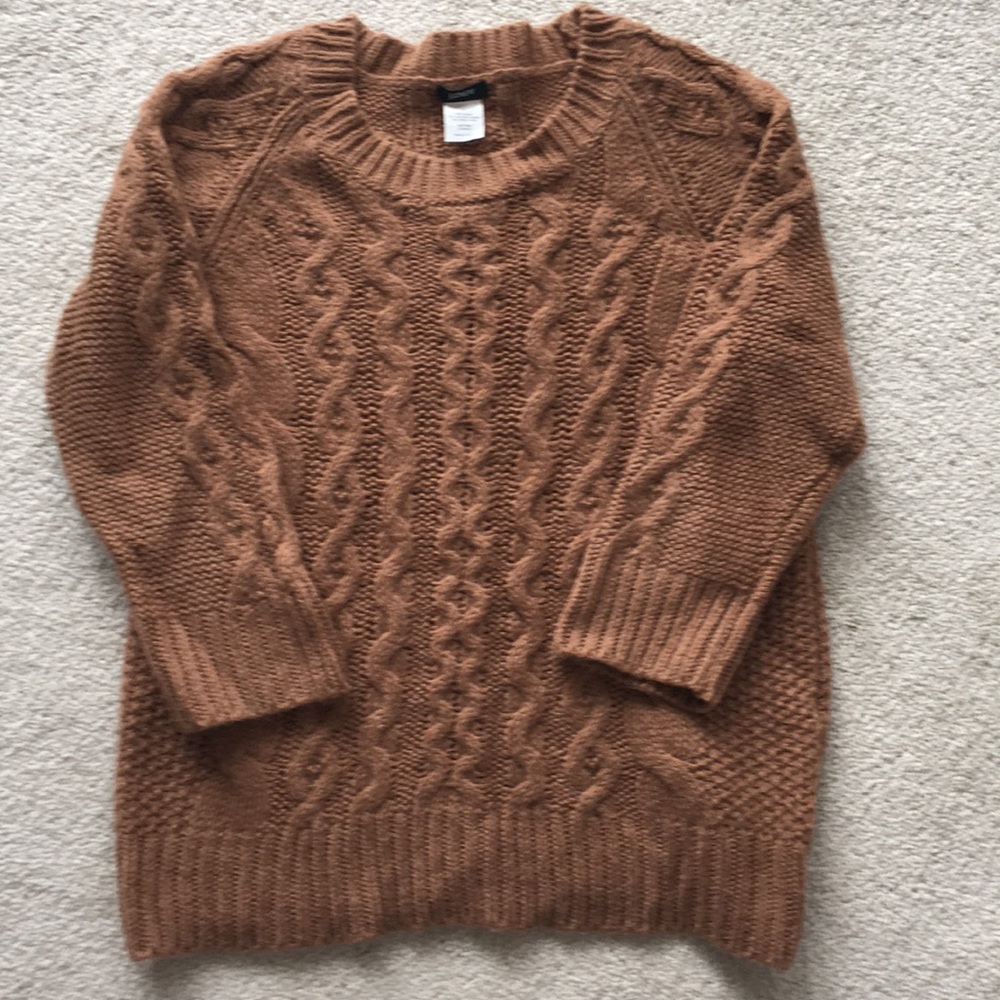 J Crew alpaca wool camel brown sweater cable knit